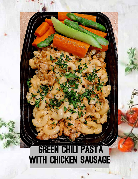 Chicken Sausage Green Chili Pasta with Seasonal Vegetables